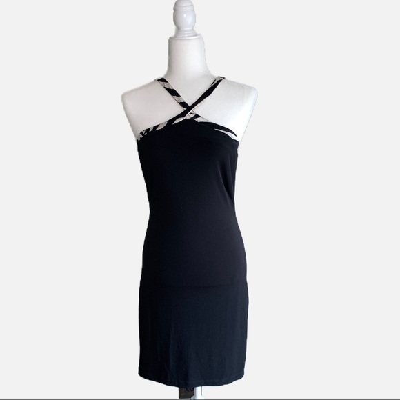 Vintage Dresses & Skirts - Cache Cross Front Bodycon Dress with Zebra Print Trim